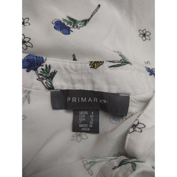 Primark Size 0 Womens Floral Long Sleeves Lightweight Blouse Print White Flower - Picture 2 of 7